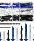 75 Piece 1/4 Inch Concrete Screw Anchor Kit With Blue Black White Flat Head Screws For Masonry Block Brick And Stucco