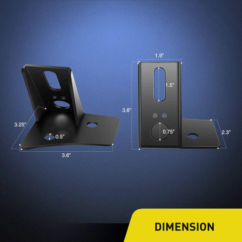 Dimensions of 2 Pack Jeep JK A Pillar Windshield Hinge Mount Brackets For Offroad LED Fog Lights And Halogen Work Lights 2007 Through 2017 Wrangler JK Black No Drilling Install Padded Beefy Backplate 2 Year Warranty