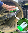 Using Portable Handheld Knife Sharpener With V Notch Edge Restorer on lawnmower blade