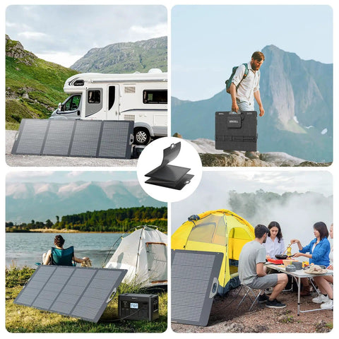 350W Portable Foldable Solar Panel With XT60 And Anderson Output for campers and van life, used outdoors at campsite