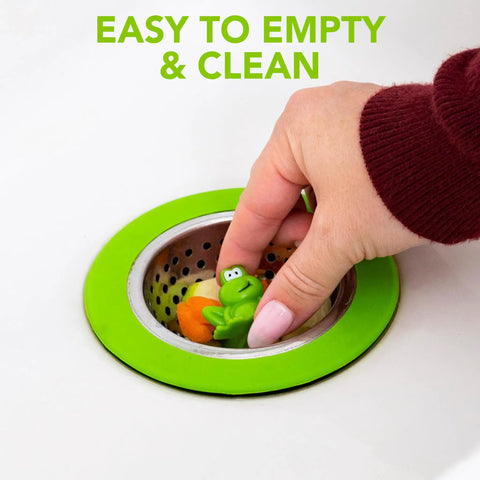 Ribbit Frog Kitchen Sink Strainer Basket 4.5 Inch Fits All Standard Sinks Stainless Steel Green Frog Drain Cover in use