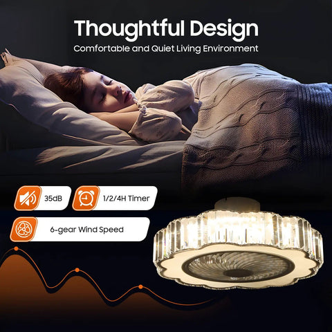 Ceiling Fan with Light 23 Inch Wireless Controller Low Noise for Bedroom, featuring a quiet copper motor and elegant design.