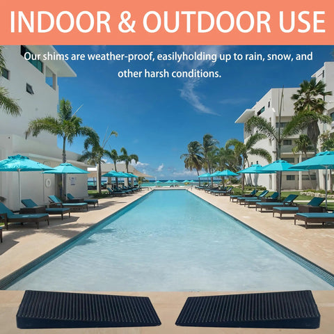 Outdoor view of a swimming pool with Sixteen Piece 2.36 Inch Plastic Shims For Leveling And Anti Slip Levelers placed by the poolside.