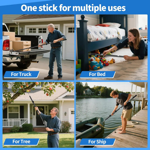 Magnetically Mounted Truck Cargo Grabber Reach Retriever Tool 6.9 Ft Telescoping Extendable Pole Heavy Duty Stainless Steel Bed Accessory With Two Hooks For Easy Pickup And Loading