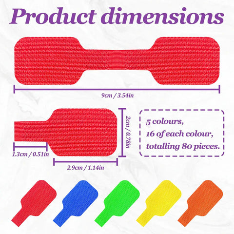80 Piece Reusable Cable Labels Kit With 1.77 Inch Tags In Five Colors Red Orange Yellow Green Blue Waterproof Write On Labels