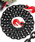 Heavy Duty Half Inch Tow Chain With Clevis Grab Hooks, Sixteen Foot Long, 12,000 Lbs Safe Working Load coiled on ground
