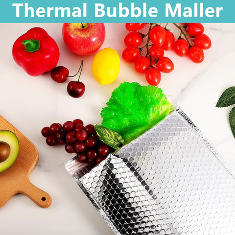 Metallic Thermal Bubble Mailers 8x11 Inches Waterproof Padded Envelopes Self Seal Foil Mailing Envelopes Insulated Shipping Bags For Cold Shipping Silver Pack Of 25 Keep Your Stuff Safe And Sound While Shipping with vegetables and fruits.