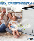 20x25 Replacement Filter Pads For Respicaire MicroClean 95 Air Cleaner CG Four Pack shown beside a happy family indoors