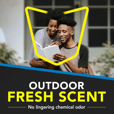 Couple reading book outdoors, representing outdoor fresh scent of Flying Insect Killer Spray Indoor Outdoor Use 15 Oz Kills Flies Mosquitoes.