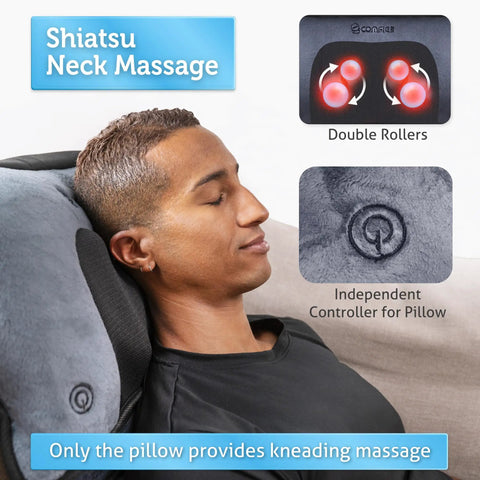Full Body Massage Mat With Movable Neck Pillow Ten Vibrating Motors And Four Heating Pads, neck pillow detail in use