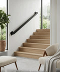 Heavy Duty Carbon Steel Wall Mounted Stair Railing With Super Grippy Non Slip Handrail For Indoor Outdoor Steps And Hallways Straight Up Durable And No Fuss Setup, matte black finish on indoor stairs.