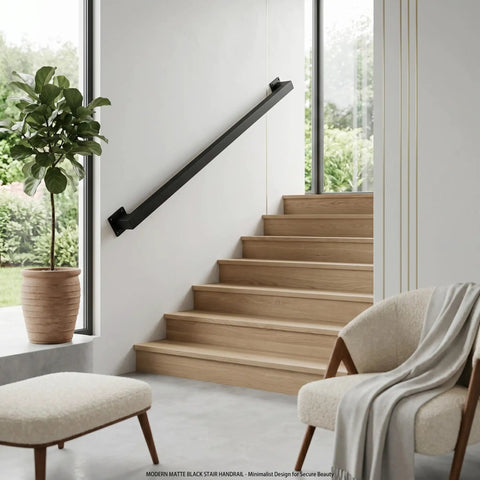 Heavy Duty Carbon Steel Wall Mounted Stair Railing With Super Grippy Non Slip Handrail For Indoor Outdoor Steps And Hallways Straight Up Durable And No Fuss Setup, matte black finish on indoor stairs.