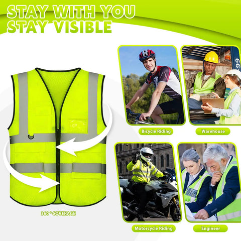 Heavy Duty Reflective Safety Vests Twenty Pack Zippered Mesh Top With Deep Pockets For The Daily Grind And Road Crews displayed with visibility features.