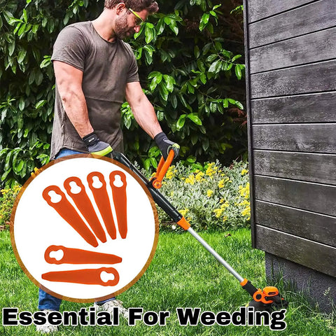 Man using a trimmer with 48 Piece Plastic Trimmer Head Blade Set Replacement For PolyCut 2 2 4008 007 1000 in garden