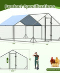 Diagram of Heavy Duty Walk In Chicken Coop With Peak Roof And Waterproof Cover 13 By 9.8 By 6.4 Feet Poultry Enclosure with specifications