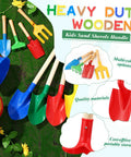 12 Piece Kids Beach Toy Set With Colorful Buckets Shovels Rakes Forks Trowels And Wooden Handle Garden Tools On Grass