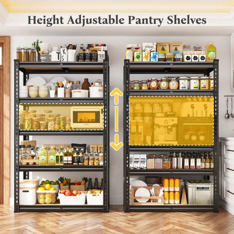 Workhorse Heavy Duty Steel Garage Shelving With Smooth Edges For Garage Basement Shed And Pantry Stable Durable Storage With Rolled Edge Uprights Scratch Resistant Coating Anti Tip Kits For Safe Easy Organization, height adjustable pantry shelves