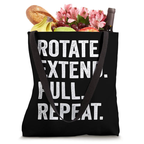 Paddling Tote Bag For Dragon Boat Crew And Paddlers With Rotating Extend Pull Repeat Design 16 By 16 Inch Lightweight Tote With Two 14 Inch Long And 1 Inch Wide Black Cotton Webbing Handles Great For Dragon Boat Racing with groceries.