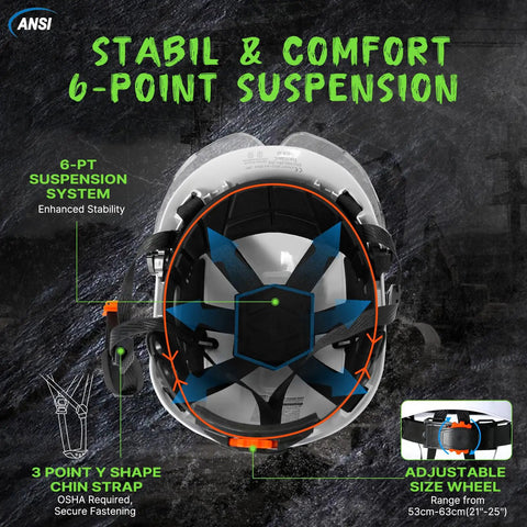 Heavy Duty White Vented Hard Hat With Brim, Ansi Z89.1 Certified Osha Approved Construction Safety Helmet, Lightweight Abs Work Hat For Men And Women, Six Point Suspension For Real Deal Job Site Protection