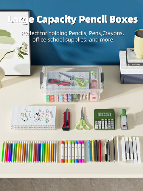 Mega Spacious 4 Pack Clear Plastic Pencil Cases With Huge Storage Power Perfect For Taming Markers Crayons Pens And All Your Sweet Stationery Must Haves In Sleek Grey