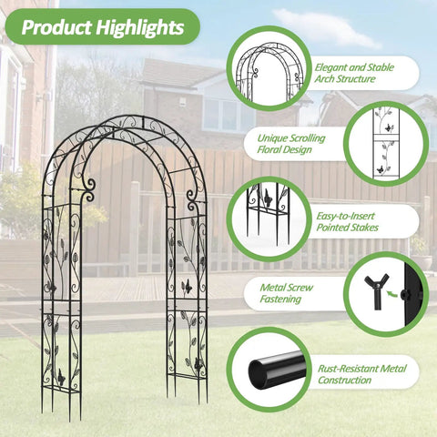 Sturdy Rust-Resistant Metal Garden Arch With Trellis For Climbing Plants 88 Inches High By 51 Inches Wide Outdoor Wedding Arch