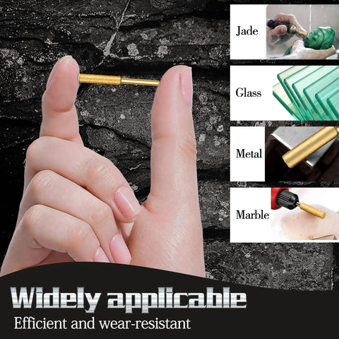 12 Pack Diamond Chainsaw Sharpening Stones Titanium Plated Durable Sharpener Grinding Stones For Electric Saws Five Thirty-Second Inch Size Kit Pro Grade DIY Ready shown in hand with applications on jade and glass
