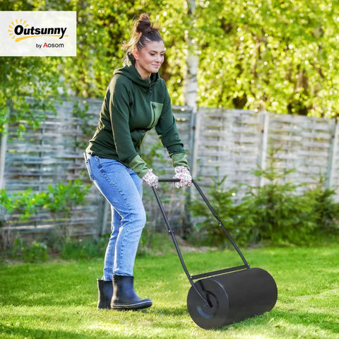 Heavy Duty Garden Lawn Roller For Fresh Sod And Uneven Patches Water And Sand Filled 46 Liter Rolling Drum Manual Push Or Towable Black