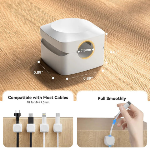 Rotatable Cord Organizer With Super Strong Adhesive Spring Clips For Cables, One Hand Use, Spin It Any Way You Need, Keeps Cords Tidy And Outta The Tangled Mess, Easy Install, Durable Cable Management Solution, white 7.5mm cable clip on wood desk