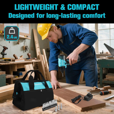 12V Cordless Impact Driver Kit With 885 In Lbs Torque for quick smooth tackling of tough jobs, showing tool bag and accessories