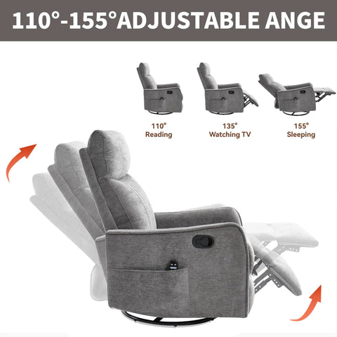 Full Body Massage Rocker Recliner With Heat Eight Vibrating Nodes For Back Lumbar And Legs Swivel And Manual Recline