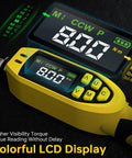 Pro Grade Digital Torque Screwdriver Kit with LED alerts and display showing torque value, yellow handle with buttons