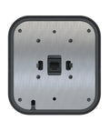 Back view of control panel for ShopFan 14 Ft HVLS Industrial Ceiling Fan with connection ports on silver aluminum plate.
