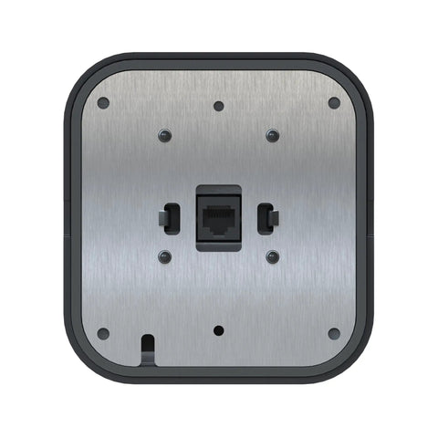 Back view of control panel for ShopFan 14 Ft HVLS Industrial Ceiling Fan with connection ports on silver aluminum plate.