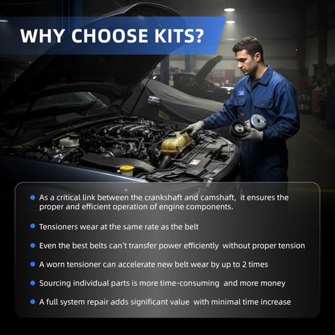Mechanic installing Serpentine Belt Drive Tensioner Kit For Nissan Altima Maxima Murano Pathfinder Quest 2013 Through 2020 And Infiniti JX35 QX60 2014 Through 2020 Replace 39384 Easy Install Belt Tensioner Assembly With Durable Components No Brainer Fit For Quick Replacement under car hood