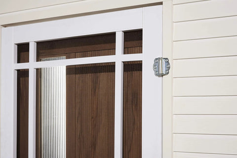 Adjustable Self-Closing Door Hinges for Storm and Screen Doors 2-3/4 Inch Zinc Plated V650ZP installed on wooden door frame