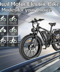 Kickass 5000W Dual Motor Electric Bike For Adults on urban trail, showing fat tires and options for riding modes.