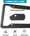 Close-up of Dope Carbon Fiber Look License Plate Frames 2 Pack Matte Black Aluminum Car Tag Holder with carbon pattern design.
