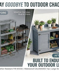 All Weather Wood Garden Storage Cabinet With Built In Workbench And Potting Table Waterproof Tool Shed For Outdoor Lawn And Patio
