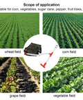 Handheld Manual Fertilizer Spreader With Bag for Farm Crops like corn, sugar cane, vegetable, grape fields shown in application.