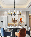 Dining room with Three Light Linear Kitchen Island Chandelier Rectangle Pendant Lights For Dining Room Farmhouse Hanging Lights