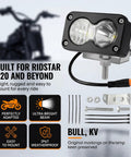 Beast 20W LED Ebike Headlight With 6500K White Yellow Beam IP76 Waterproof Universal 12V-60V Fit For Electric Bikes Motorcycles And ATVs 3-Pin Plug Stable Connection Plug And Play shown with installation accessories.