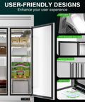 Image of Top Shelf Commercial Reach In Refrigerator 35 Cu Ft Ice Cold Upright Fridge showcasing double doors, LED lights, and adjustable shelves.