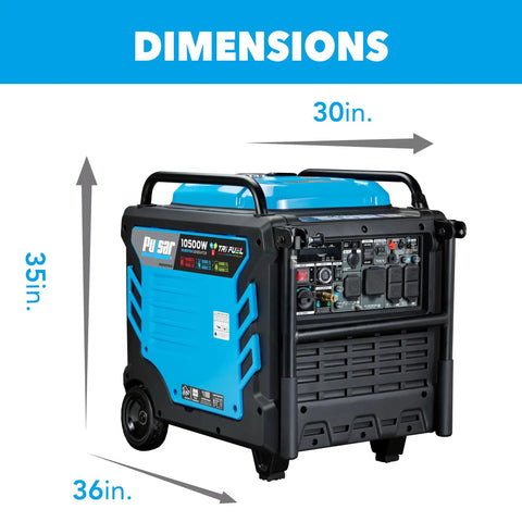 Tri Fuel Inverter Generator Delivers Big Power On The Go With 10,500 Watt Peak Gas dimensions 30x36x35 inches