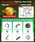 Infographic showcasing benefits of Sturdy Metal Garden Hose 2 Ft With Female To Female Connector over rubber pipes.