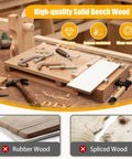 Rock Solid Portable Workbench And Hard Woodworking Vise Desktop Table Featuring G Type Fixing Clips Limit Blocks With Smooth Beech Top for home shops, showcasing beech wood top with clamps.