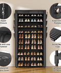 Tall 10 Tier Shoe Rack With Dustproof Cover Free Standing Storage For 50 To 55 Pairs Of Shoes And Boots Huge Capacity Space Saver Closet Entryway Garage Organizer 8 Pockets