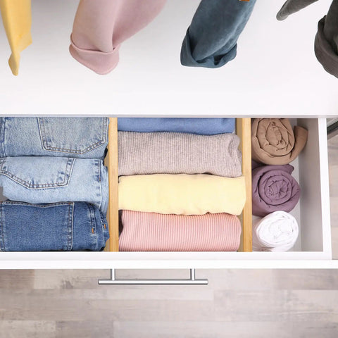 High Grade Bamboo Drawer Dividers 6 Pack, Adjustable Space Savers From 12 To 17 Inches, Wooden Dresser Organizers With Soft Foam Ends, Quick Glow Up For Your Closet Stash, Baby Clothes And Nursery Organization
