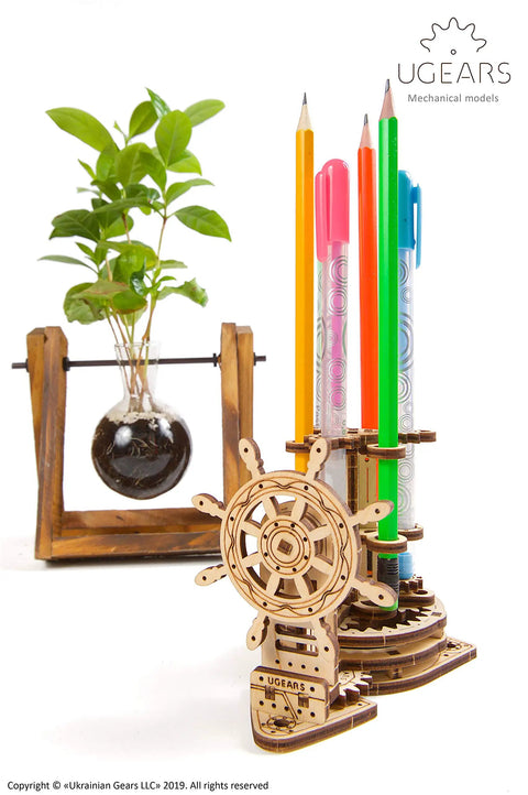 Dope Mechanical Wheel Desk Organizer Kit For Adults And Family, 3D Wood Puzzle With Moving Parts, STEM DIY Project, Holds Up To Six Pens Or Pencils, Educational Home Office Toy wooden pen holder with pencils