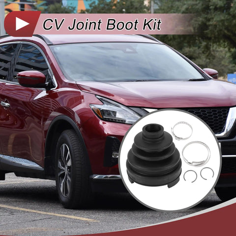 CV Joint Boot Kit Direct Fit For Nissan Murano 2009 To 2014 And Nissan Quest 2011 To 2017 Inner Constant Velocity Boot With Clamps And C Type Buckle Black Rubber Ready To Install shown on maroon Nissan SUV