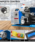 Pro Grade Mini Metal Lathe Workhorse With 9 By 30 Inch Bed And 1100 Watt Motor For Smooth Variable Speed Up To 2500 Rpm control panel showing digital display and precision chuck